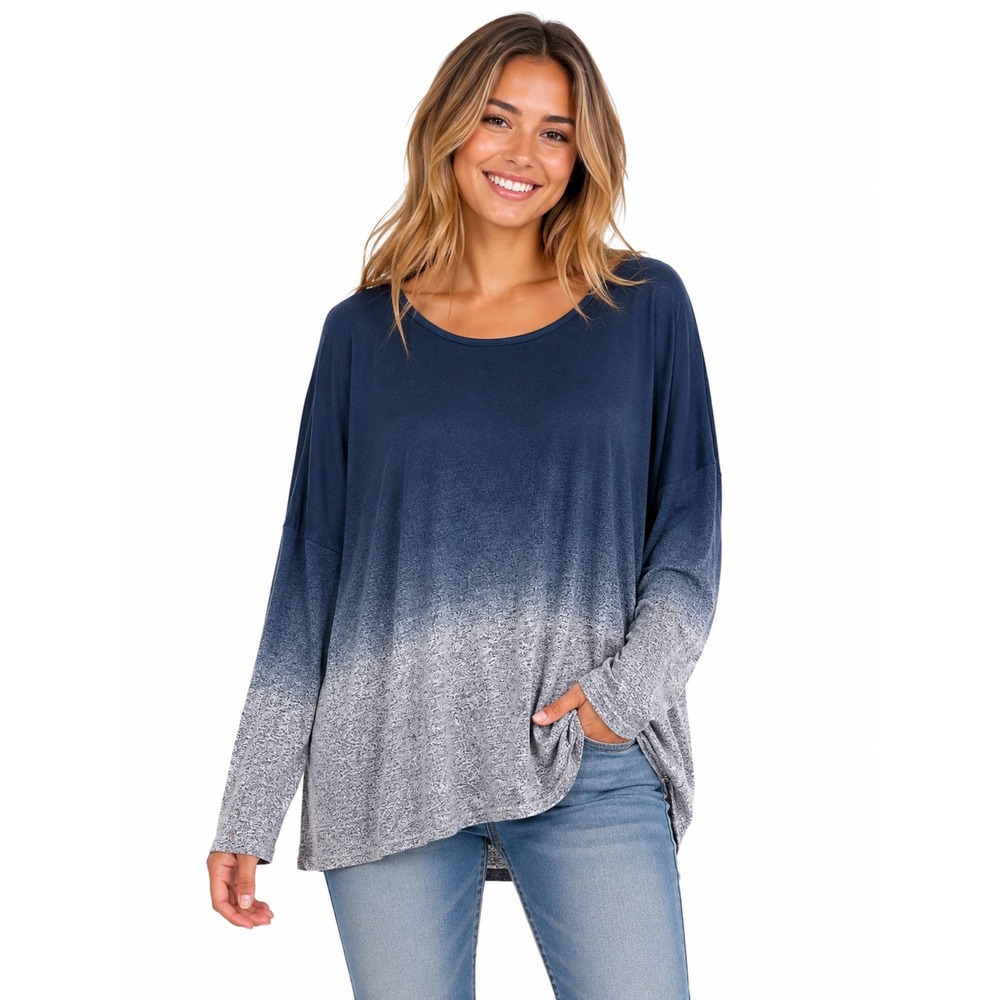 Umgee Ombre Long Sleeve Top Drop Shoulder Oversized M Loungewear Coastal‎ Boho